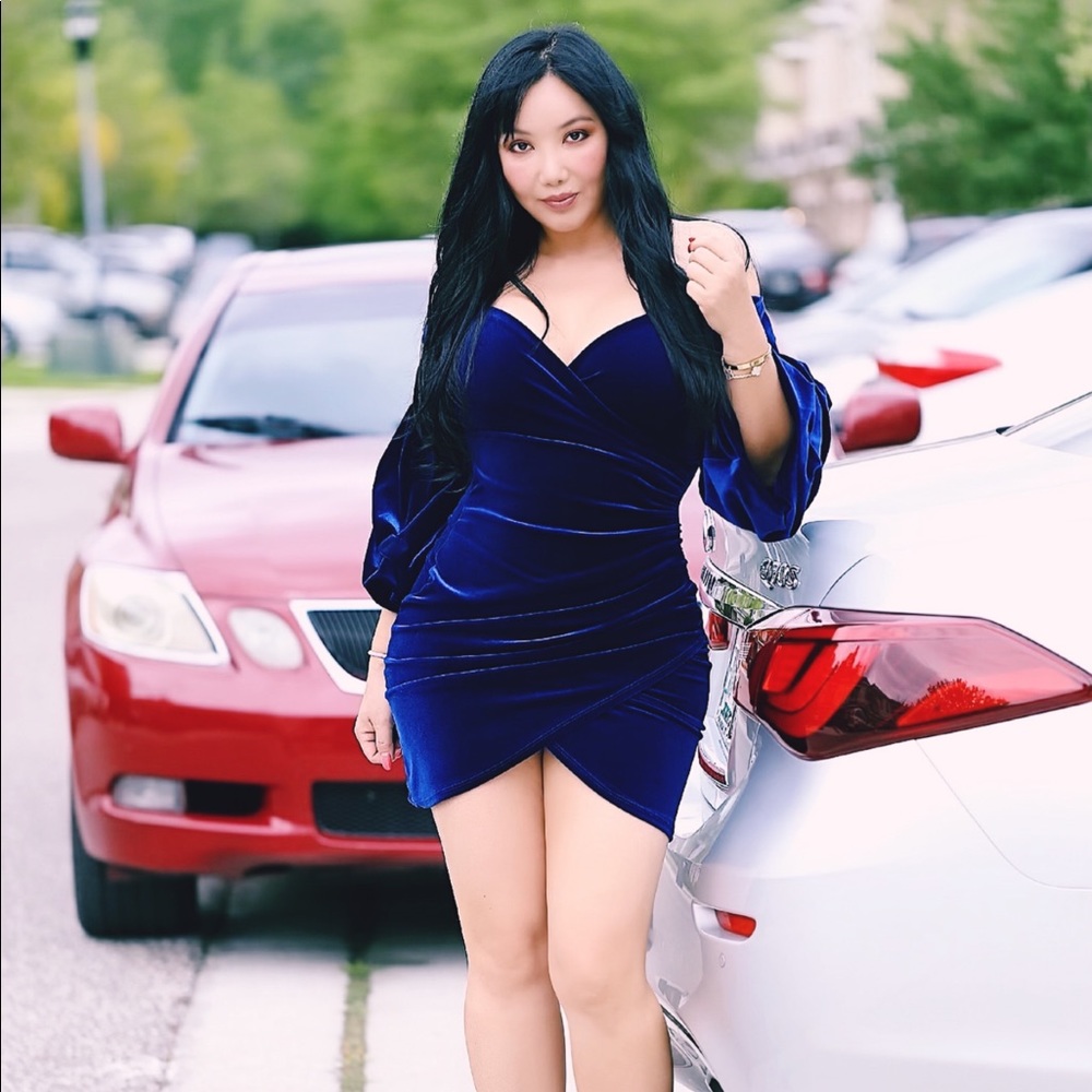 Miss California Off Shoulder Velvet Mini Dress